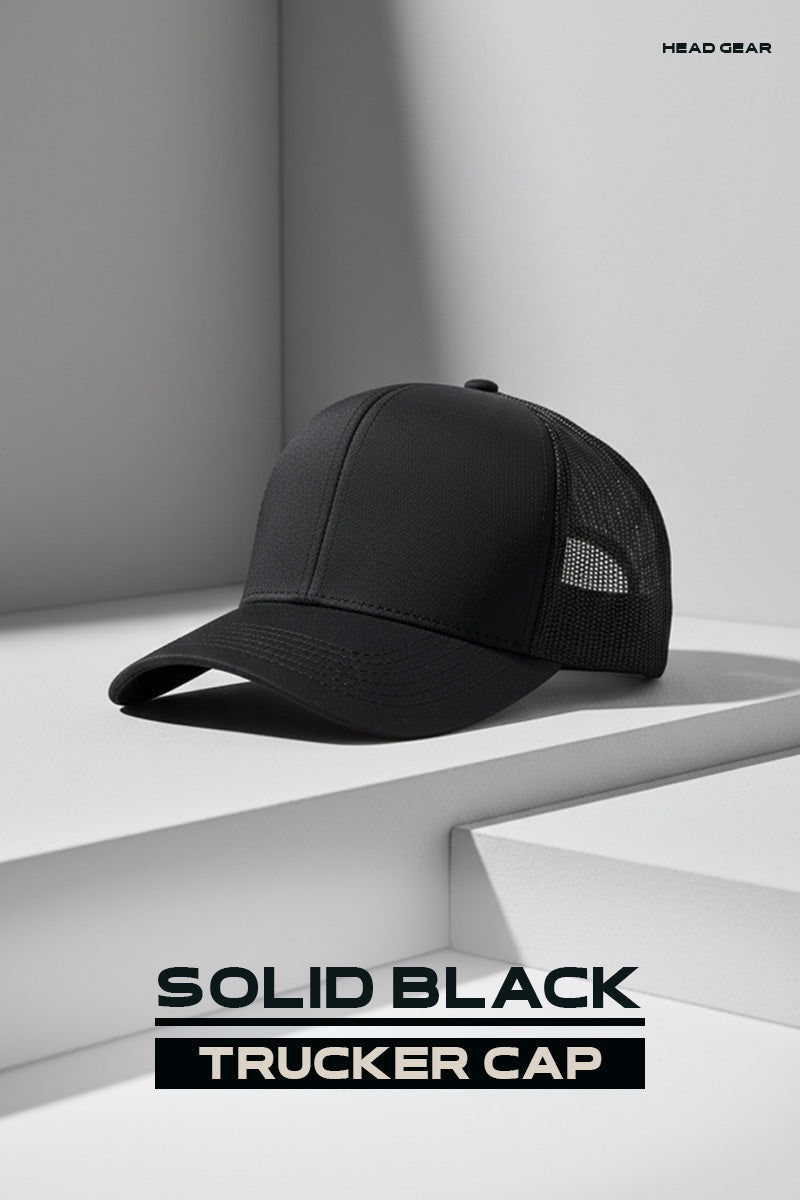 HEAD GEAR SOLID BLACK TRUCKER CAP