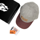 HEAD GEAR LIGHT GREY TUSCAN RED LEATHER PATCH CAP
