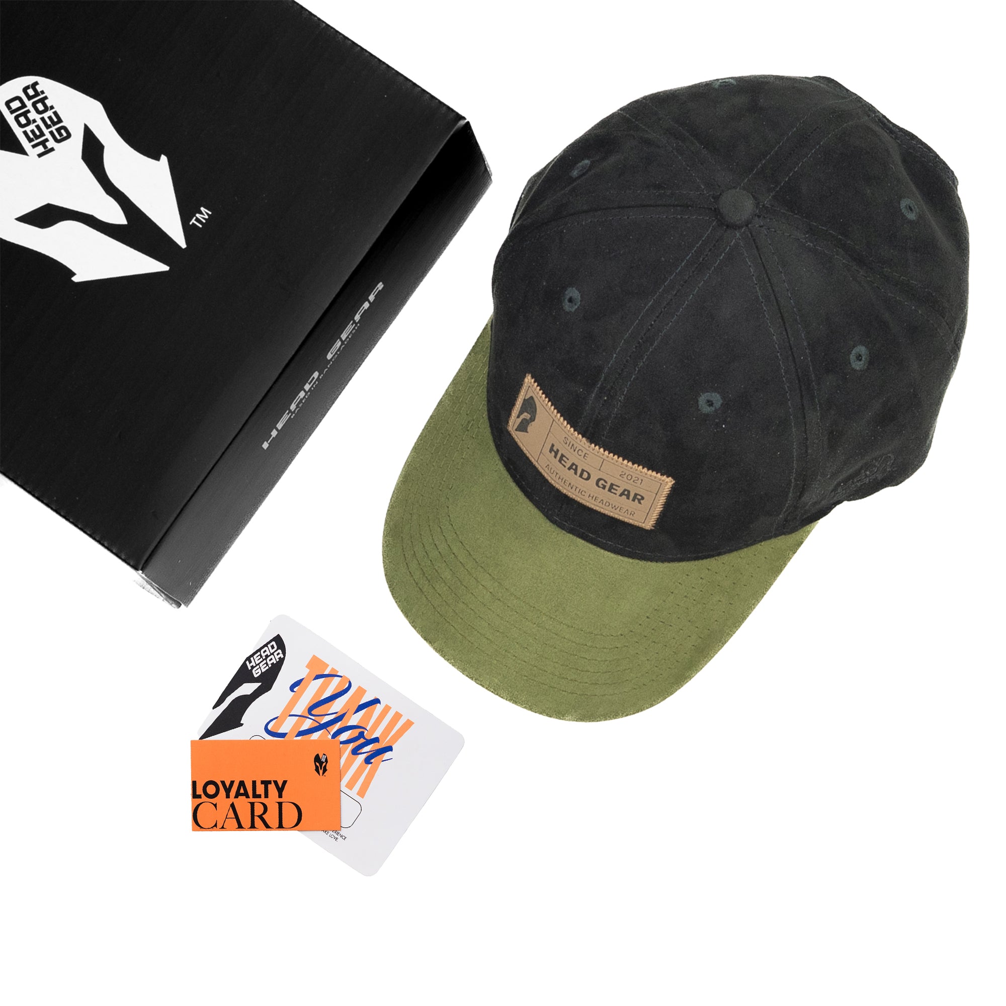 HEAD GEAR BLACK OLIVE LEATHER PATCH CAP