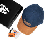 HEAD GEAR NAVY BLUE BROWN LEATHER PATCH CAP