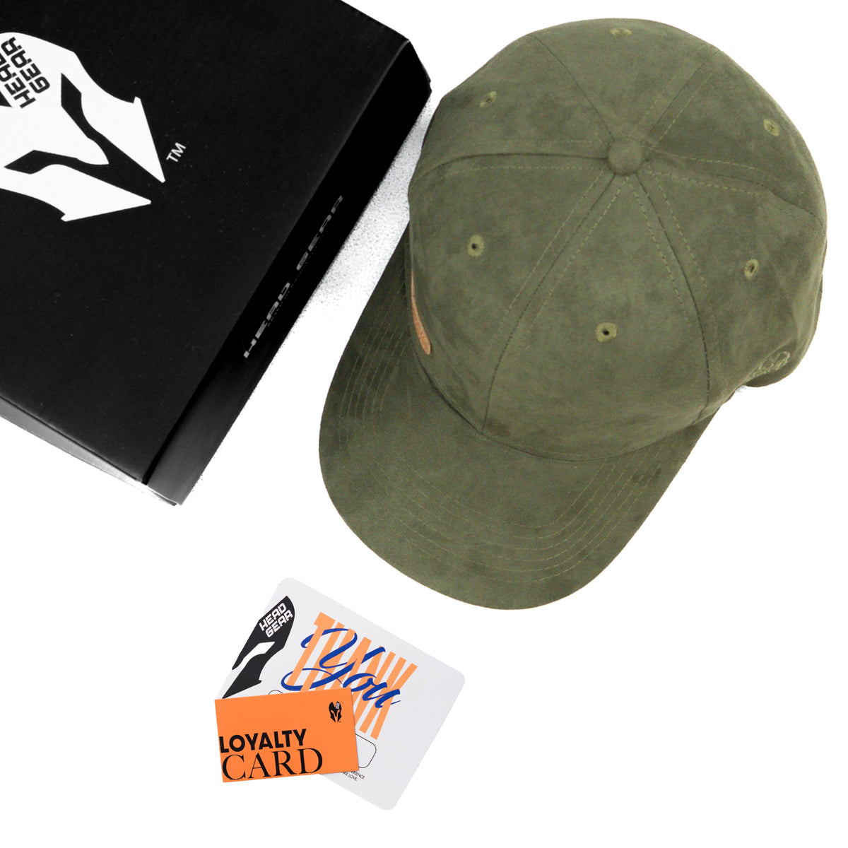HEAD GEAR OLIVE STRUCTURED LEATHER PATCH FITTED CAP
