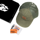 HEAD GEAR OLIVE TRUCKER LEATHER PATCH CAP
