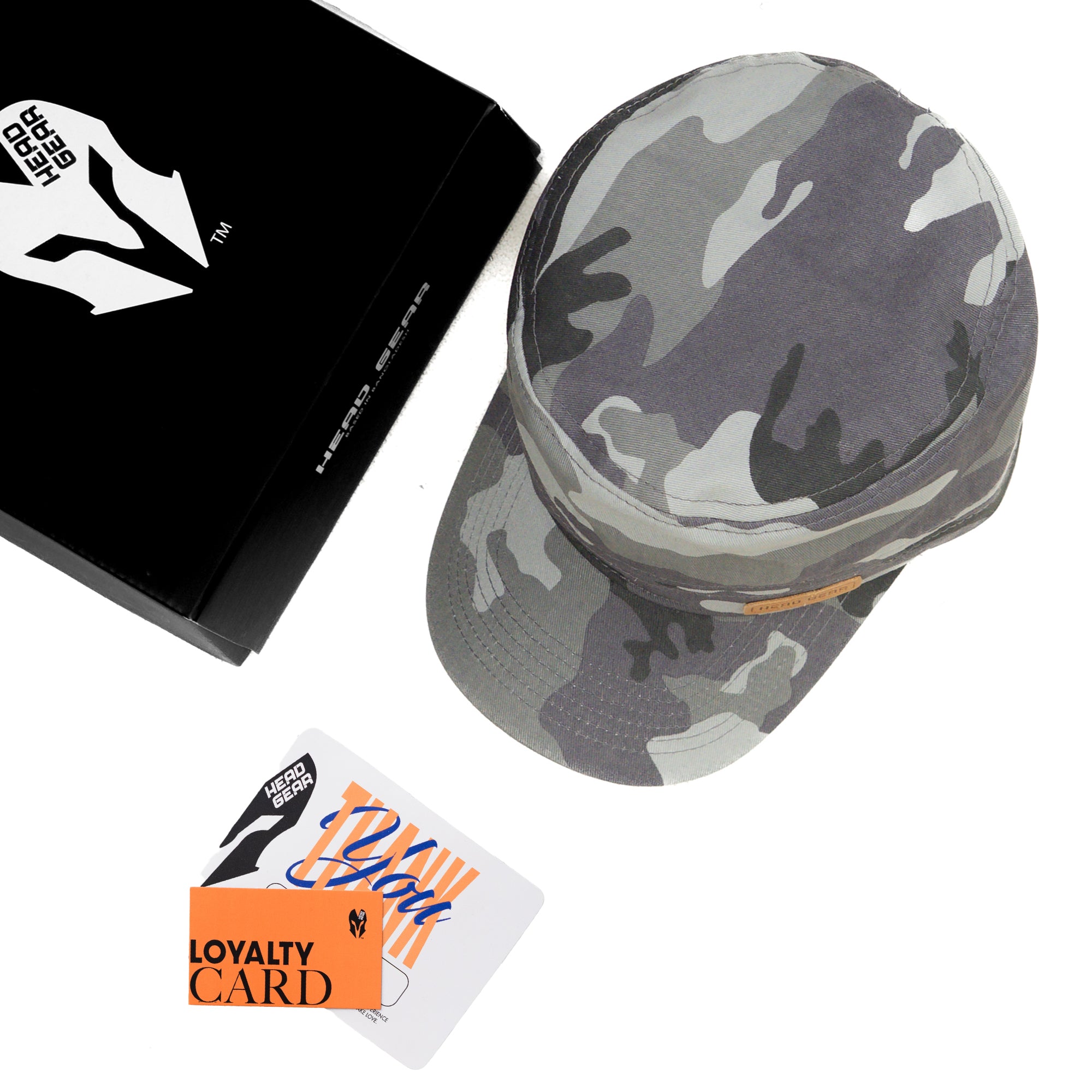 HEAD GEAR GREY CAMO WITH LEATHER PATCH CAPTAIN'S CAP