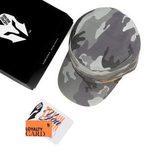 HEAD GEAR GREY CAMO WITH LEATHER PATCH CAPTAIN'S CAP