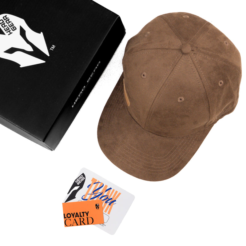HEAD GEAR BROWN STRUCTURED LEATHER PATCH FITTED CAP