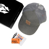 HEAD GEAR GREY TRUCKER LEATHER PATCH CAP