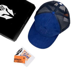 HEAD GEAR BLUE SUPER SUEDE TRUCKER CAP