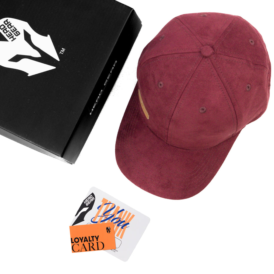 HEAD GEAR RED WINE STRUCTURED LEATHER PATCH FITTED CAP