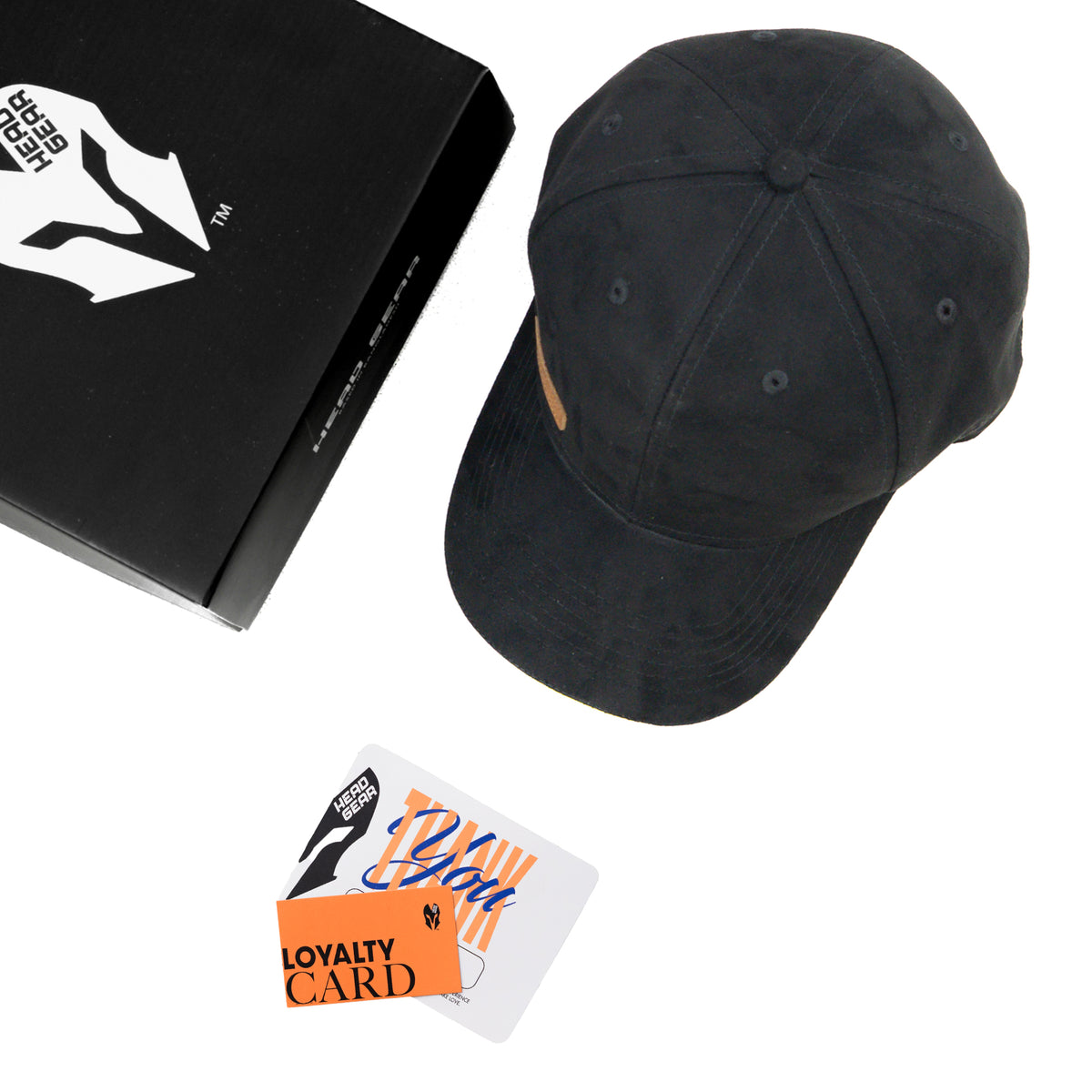 HEAD GEAR BLACK STRUCTURED LEATHER PATCH FITTED CAP