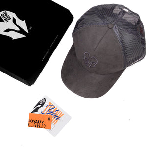 HEAD GEAR GREY SUPER SUEDE TRUCKER CAP