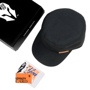 HEAD GEAR BLACK WITH LEATHER PATCH CAPTAIN'S CAP