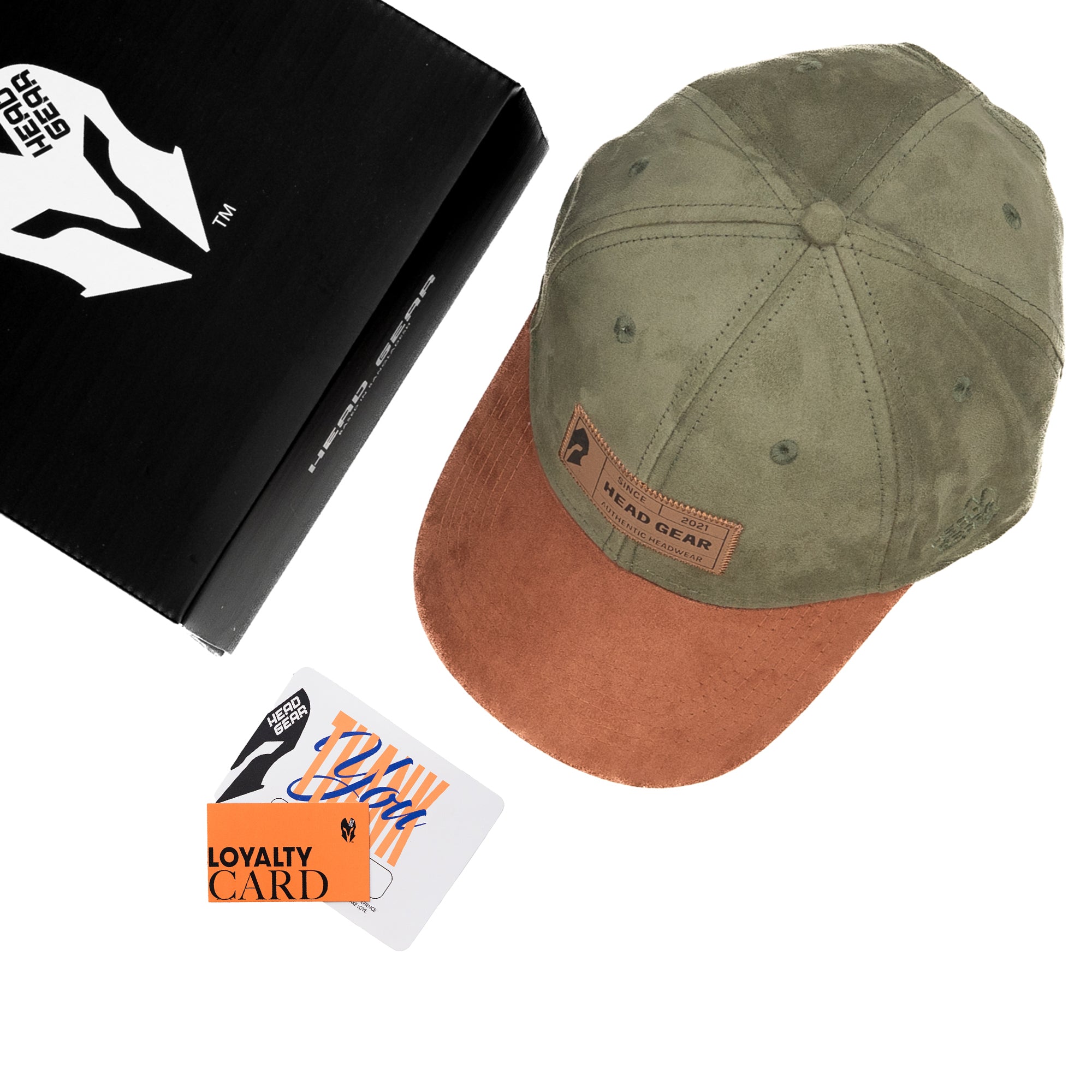 HEAD GEAR OLIVE BROWN LEATHER PATCH CAP