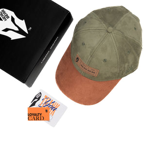 HEAD GEAR OLIVE BROWN LEATHER PATCH CAP