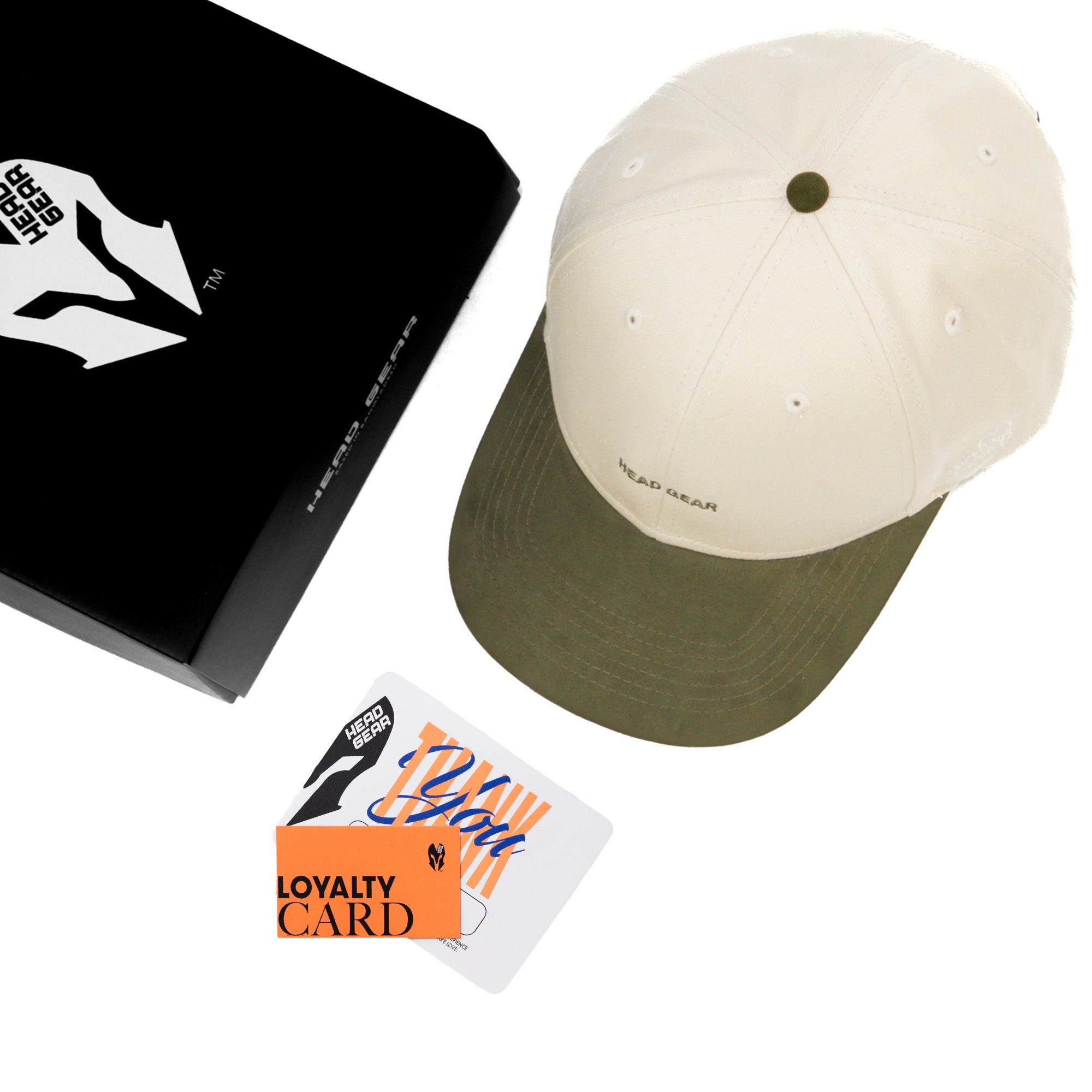 HEAD GEAR OFF WHITE AND OLIVE STRUCTURED CAP
