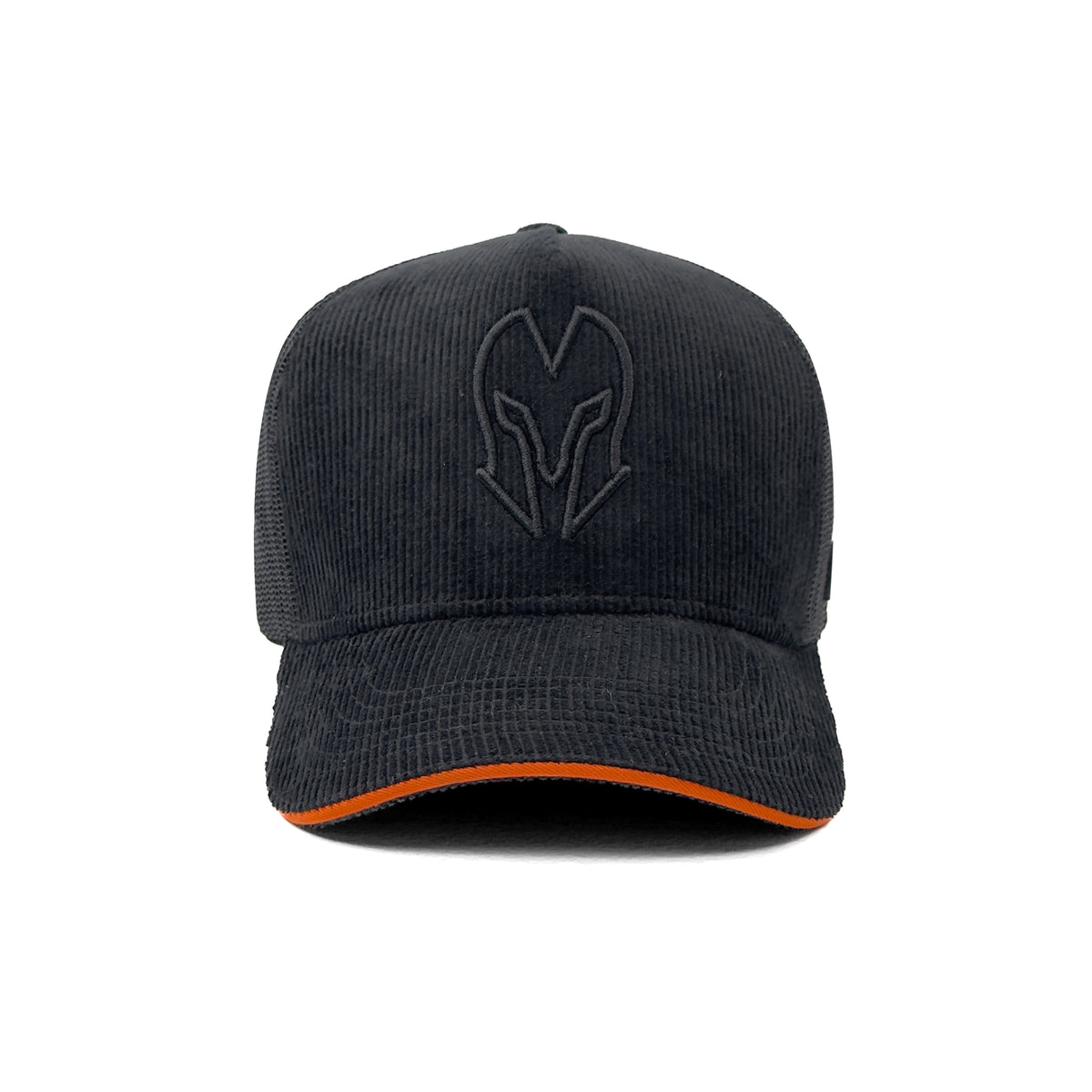 HEAD GEAR BLACK WITH ORANGE SANDWICH CORD TRUCKER CAP