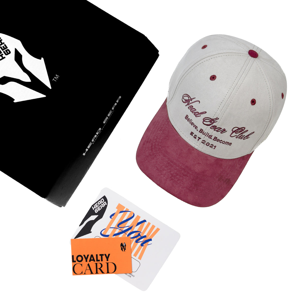HEAD GEAR BELIEVE CLUB CAP - OFF-WHITE & BURGUNDY