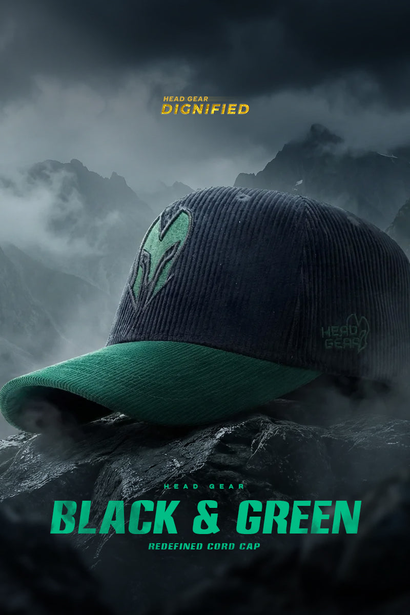 HEAD GEAR BLACK AND GREEN REDEFINED TWILL CAP