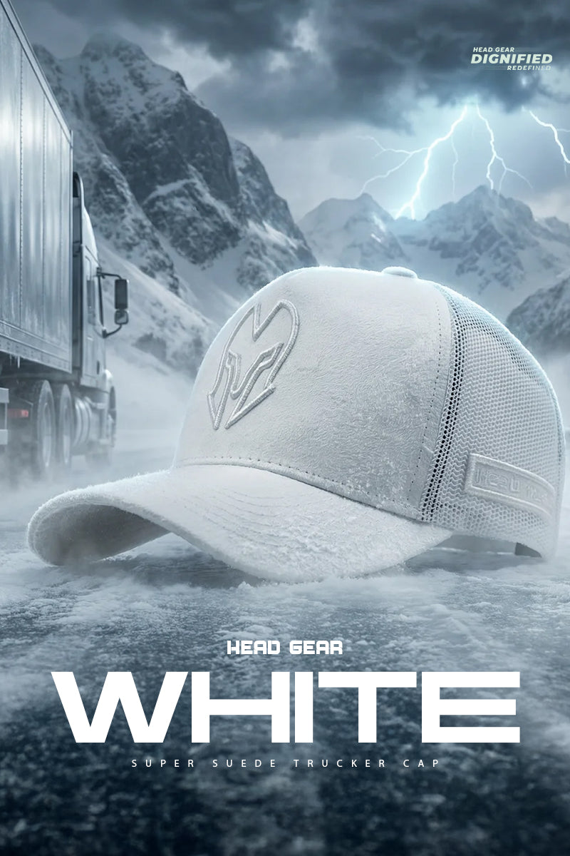 HEAD GEAR WHITE SUPER SUEDE TRUCKER CAP