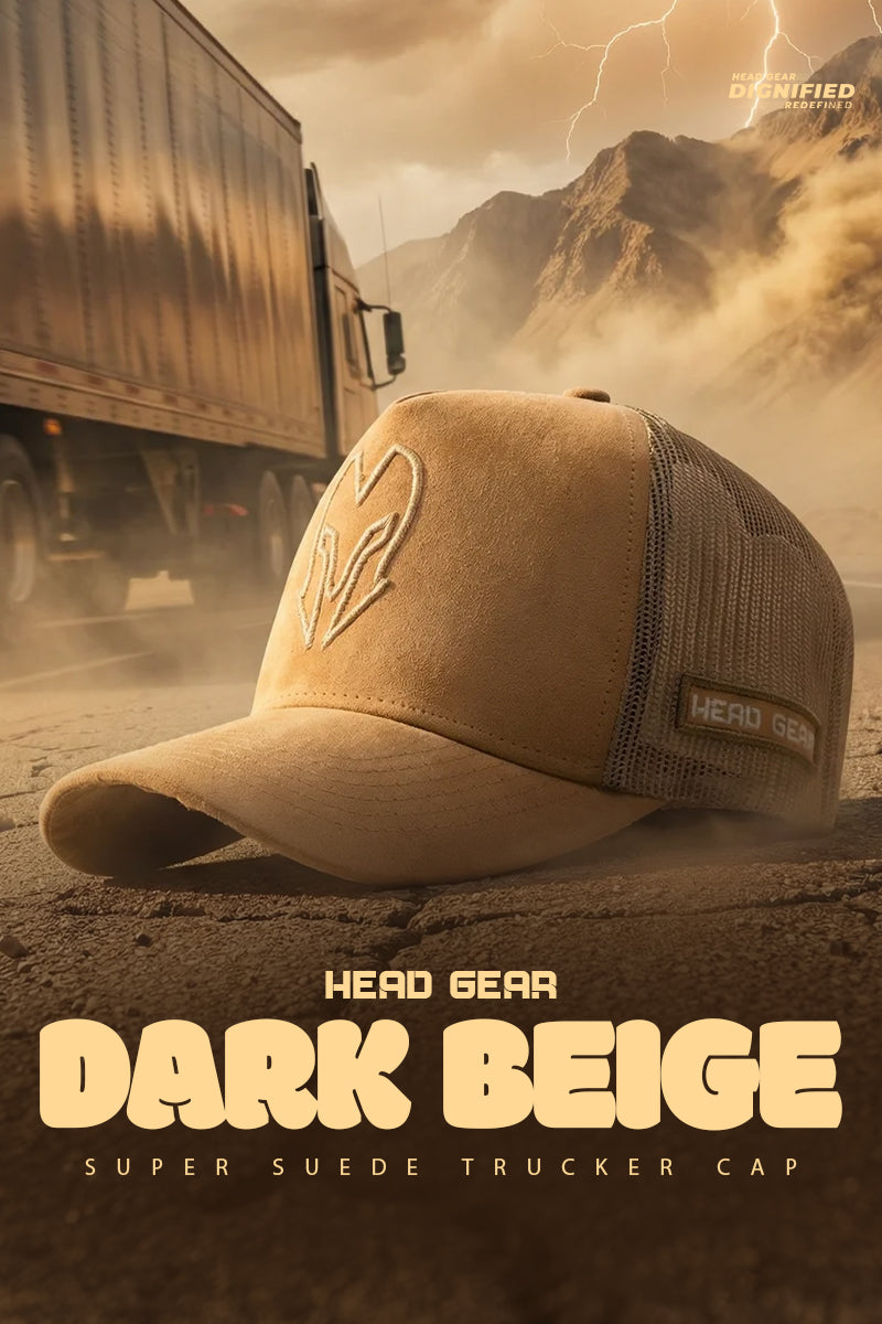 HEAD GEAR DARK BEIGE SUPER SUEDE TRUCKER CAP