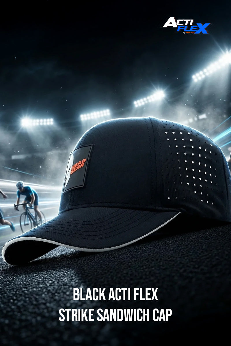 HEAD GEAR BLACK ACTI FLEX STRIKE SANDWICH CAP