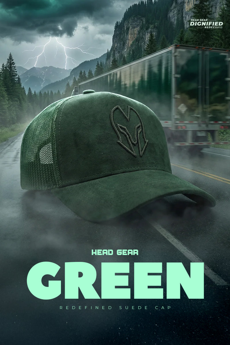 HEAD GEAR GREEN SUPER SUEDE TRUCKER CAP