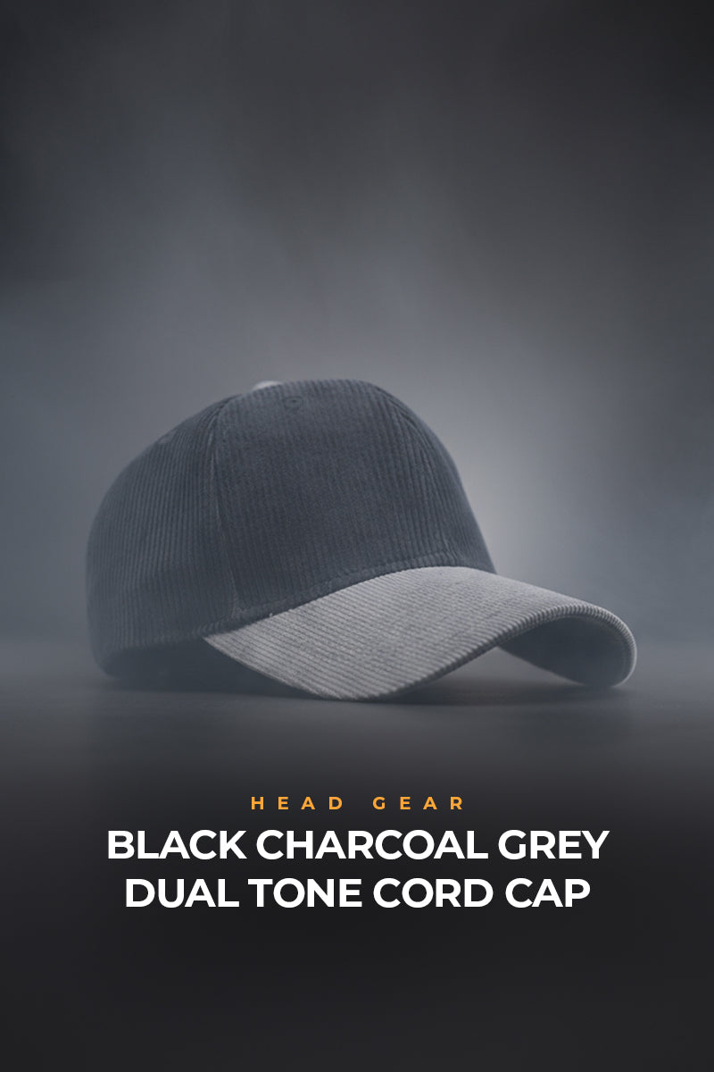 HEAD GEAR BLACK CHARCOAL GREY DUAL TONE CORD CAP