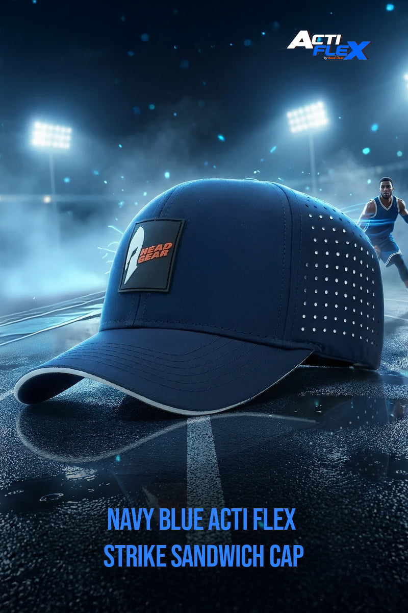 HEAD GEAR NAVY BLUE ACTI FLEX STRIKE SANDWICH CAP