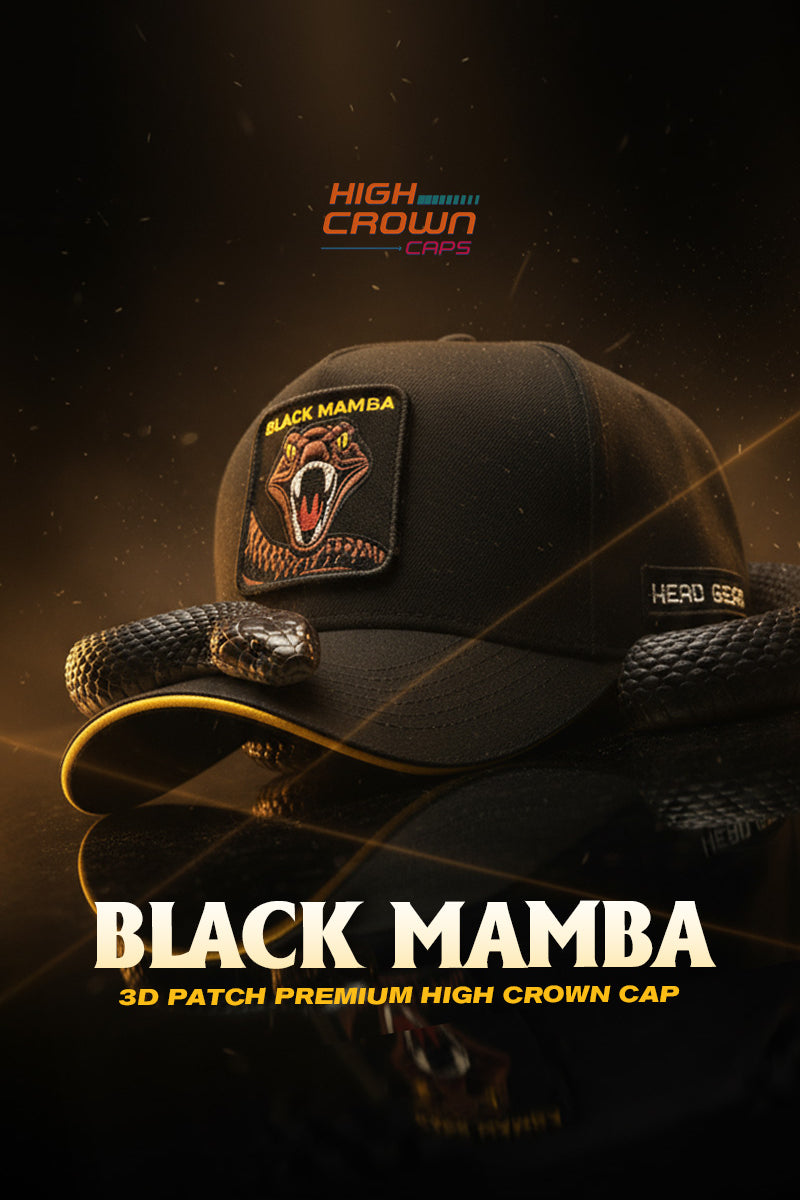HEAD GEAR BLACK MAMBA 3D PATCH PREMIUM HIGH CROWN CAP