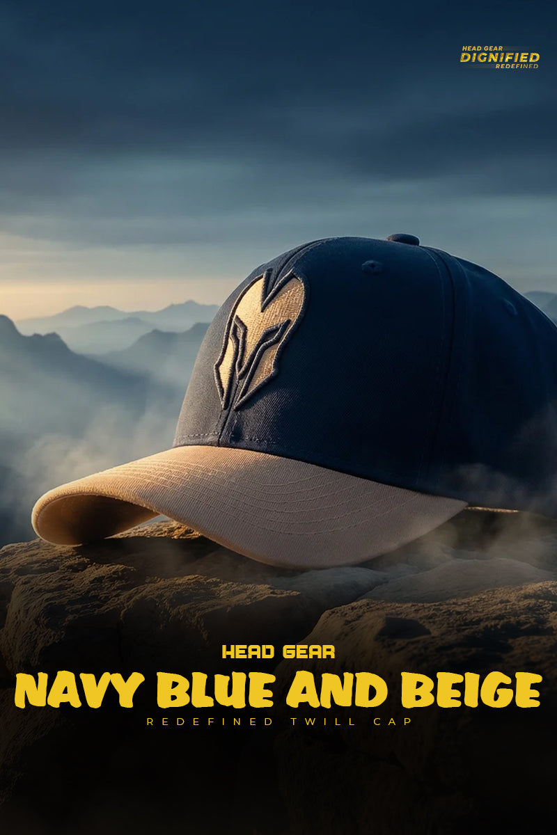 HEAD GEAR NAVY BLUE AND BEIGE REDEFINED TWILL CAP