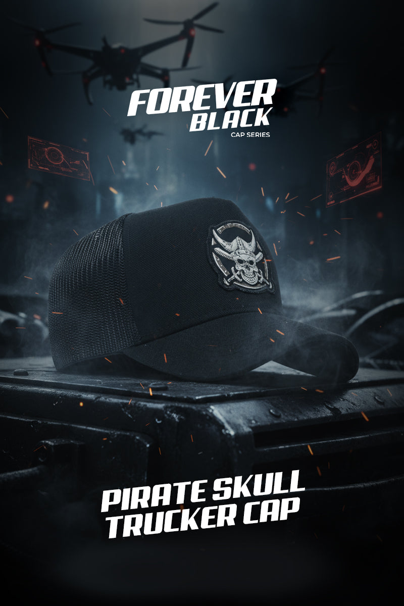 HEAD GEAR PIRATE SKULL TRUCKER CAP