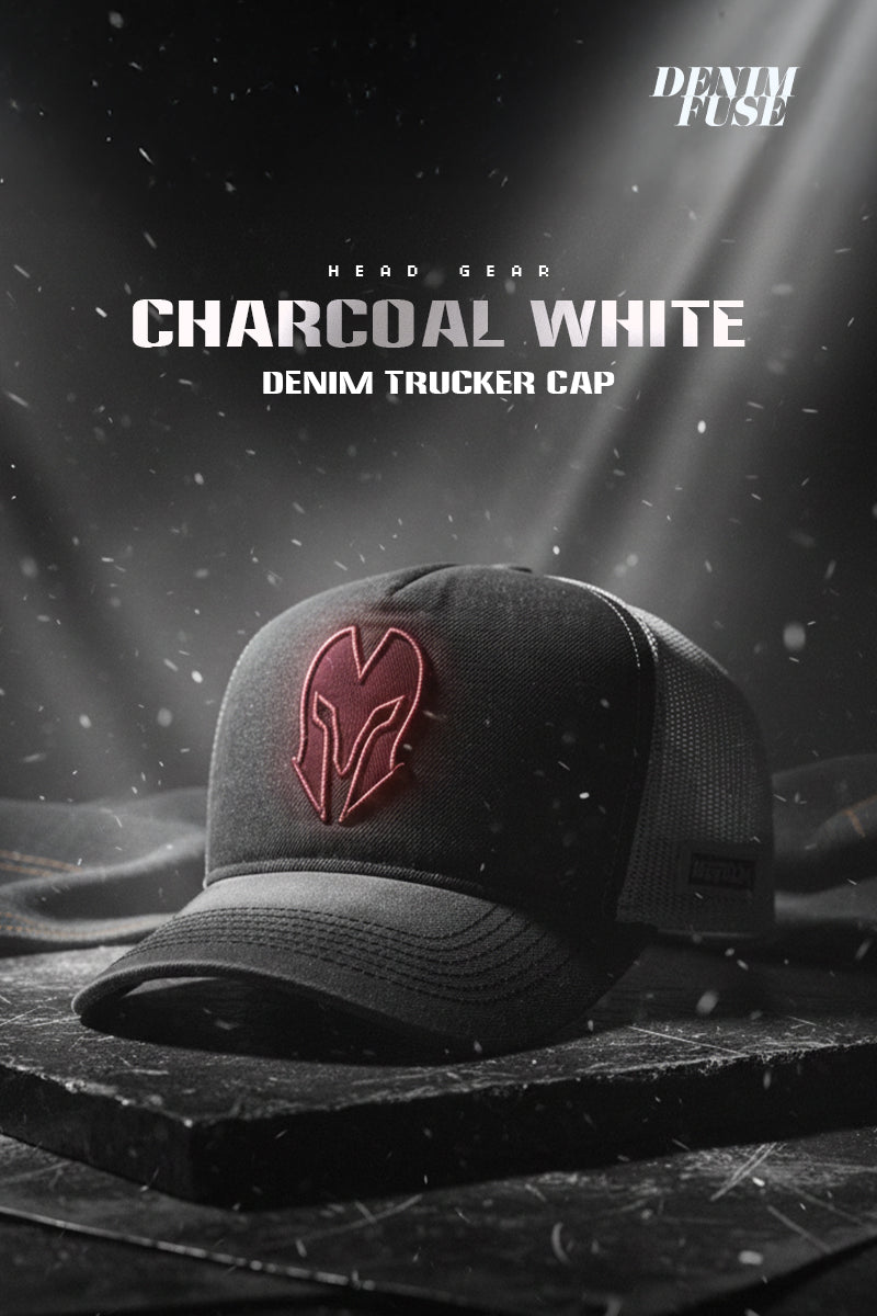 HEAD GEAR CHARCOAL WHITE DENIM TRUCKER CAP