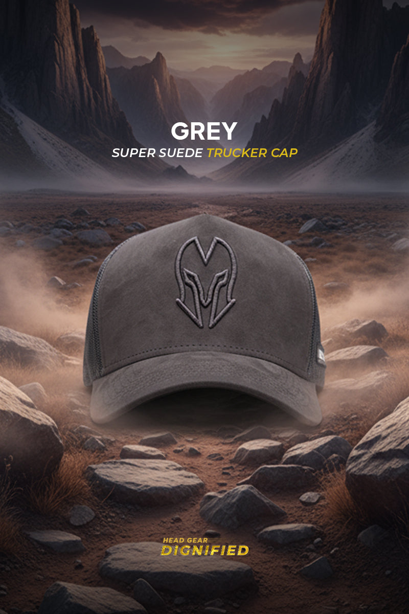 HEAD GEAR GREY SUPER SUEDE TRUCKER CAP