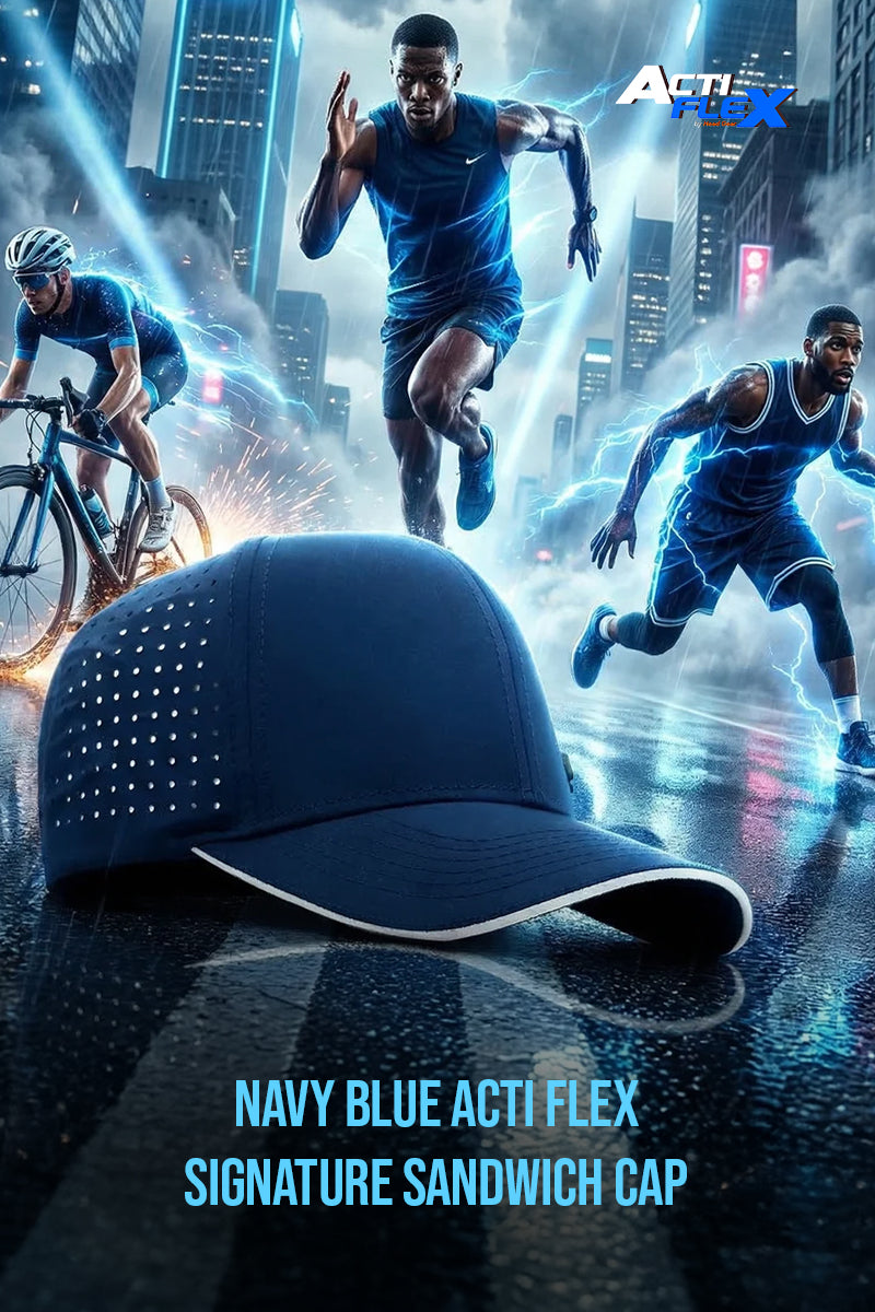 HEAD GEAR NAVY BLUE ACTI FLEX SIGNATURE SANDWICH CAP