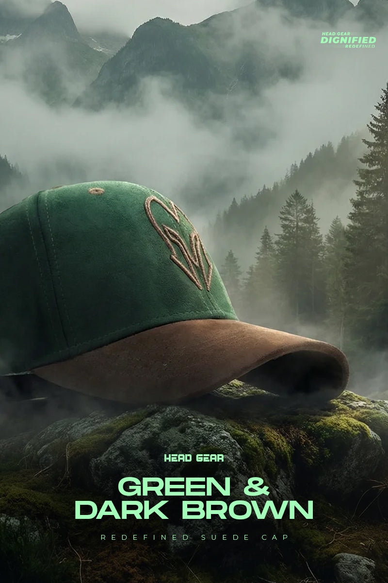HEAD GEAR GREEN AND DARK BROWN REDEFINED SUEDE CAP