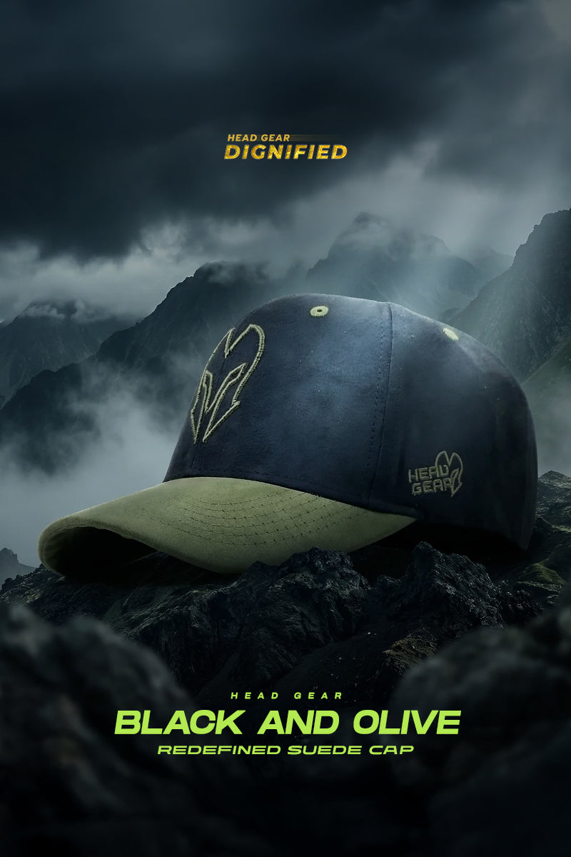 HEAD GEAR BLACK AND OLIVE REDEFINED SUEDE CAP