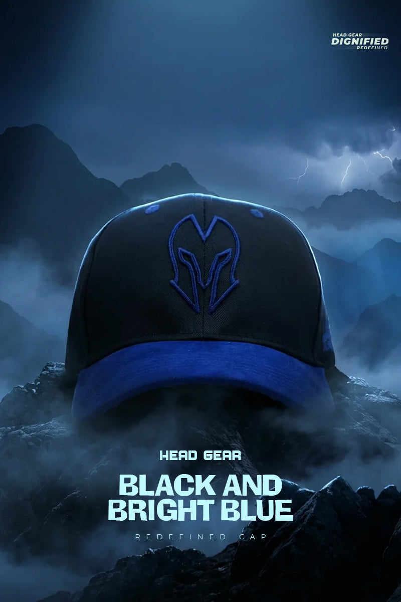 HEAD GEAR BLACK AND BRIGHT BLUE REDEFINED CAP