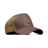 HEAD GEAR ASH BROWN FAUX LEATHER TRUCKER LIMITED EDITION CAP