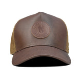 HEAD GEAR ASH BROWN FAUX LEATHER TRUCKER LIMITED EDITION CAP
