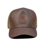 HEAD GEAR ASH BROWN FAUX LEATHER TRUCKER LIMITED EDITION CAP