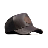 HEAD GEAR DARK BROWN FAUX LEATHER TRUCKER LIMITED EDITION CAP