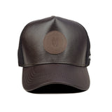 HEAD GEAR DARK BROWN FAUX LEATHER TRUCKER LIMITED EDITION CAP