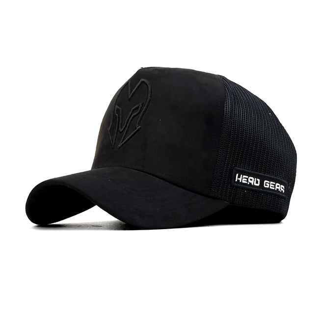 HEAD GEAR BLACK SUPER SUEDE TRUCKER CAP