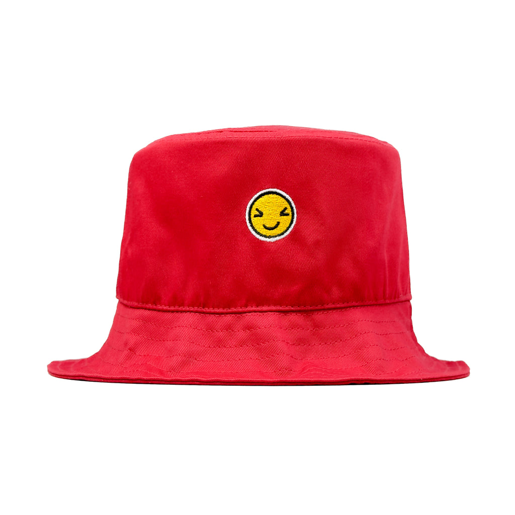 HEAD GEAR CHEERFUL SMILE RED BUCKET HAT