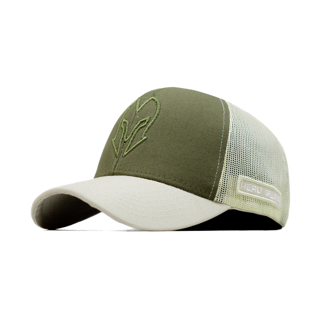 HEAD GEAR OLIVE BASEBALL TRUCKER CAP