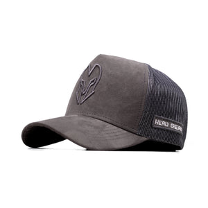 HEAD GEAR GREY SUPER SUEDE TRUCKER CAP