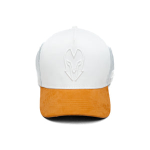 HEAD GEAR WHITE AND MUSTARD DUAL TONE TRUCKER CAP