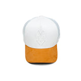 HEAD GEAR WHITE AND MUSTARD DUAL TONE TRUCKER CAP