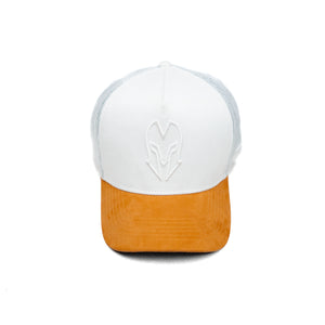 HEAD GEAR WHITE AND MUSTARD DUAL TONE TRUCKER CAP
