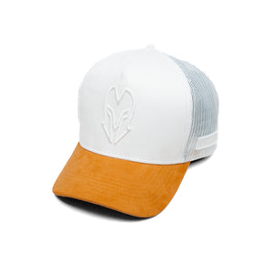 HEAD GEAR WHITE AND MUSTARD DUAL TONE TRUCKER CAP