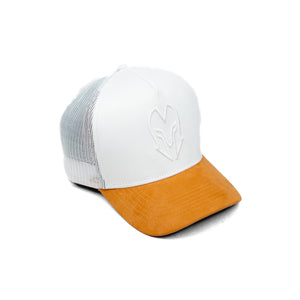 HEAD GEAR WHITE AND MUSTARD DUAL TONE TRUCKER CAP